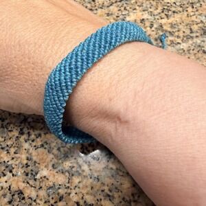 Pura Vida Blue Braided Nylon Charm Bracelet Adjustable Slide Logo Disc Style